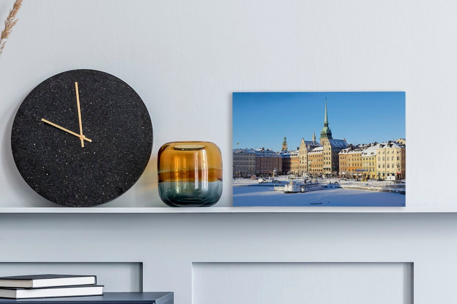 OneMillionCanvasses® Aufhängefertig, (1 Leinwandbild Wanddeko, 30x20 cm St), Gamla Stockholms Winter Leinwandbilder, Wandbild in Stan,