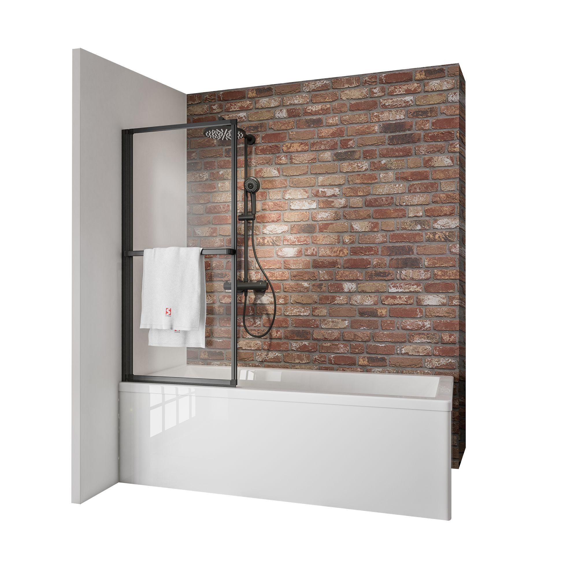 Schulte Badewannenfaltwand Black Style, 3 mm Sicherheitsglas, (1 tlg), 70x140 cm, Klebe-Montage, Klar, Schwarz