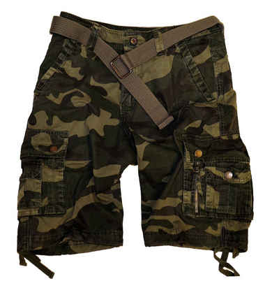 RMK Cargoshorts Herren Short Shorts Bermuda kurze Hose Army Tarn Set Cargo + Gürtel aus Baumwolle, in Camouflage, mit Gürtel