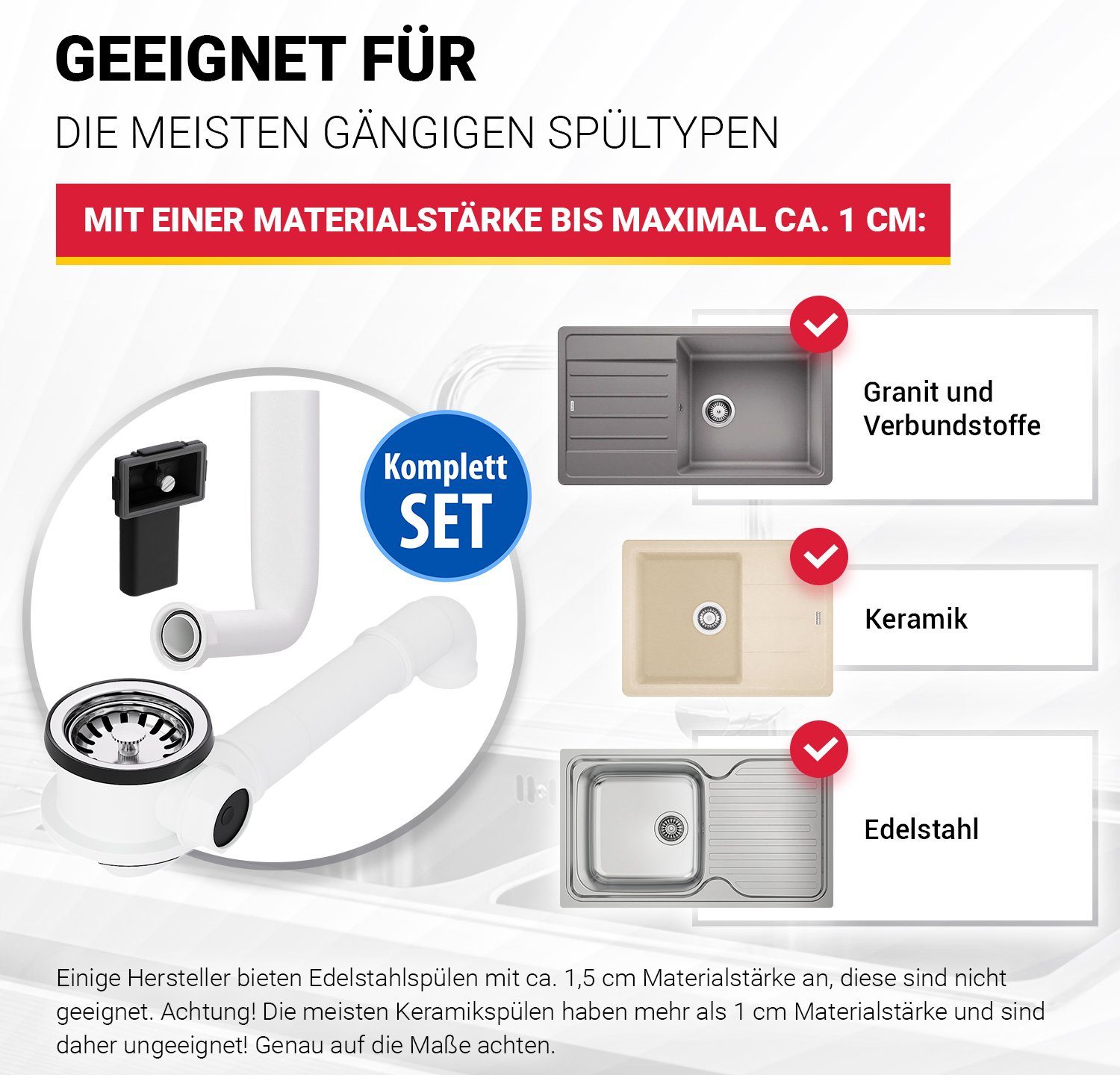 AQUADE Siebventil Siebkorbventil 70mmØ, mit Raumschaffer und Überlauf für Spüle