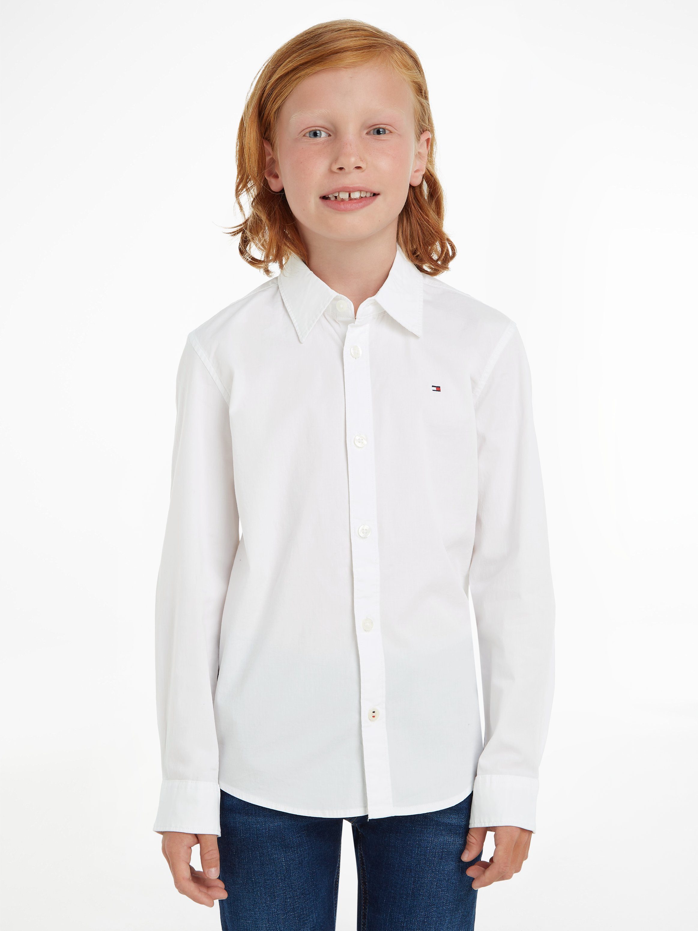 Tommy Hilfiger STRETCH POPLIN Jungen L/S SHIRT SOLID Langarmhemd für