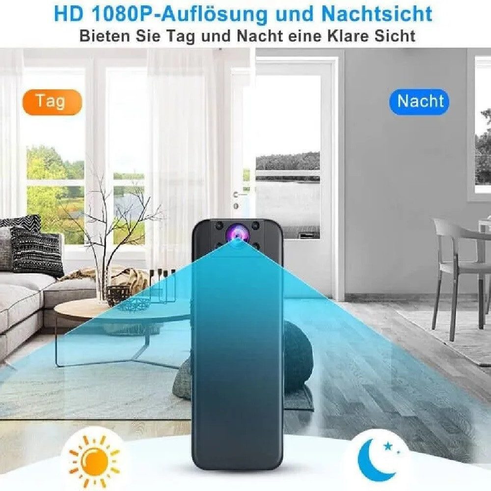 SpionProfi Überwachungskamera Full HD Mini Kamera BodyCam Tragbare Video Überwachungskamera (Innenbereich, Außenbereich, 1-tlg., Mini versteckte Kamera Video Tragbare Bodycam Auto Haus Überwachung)