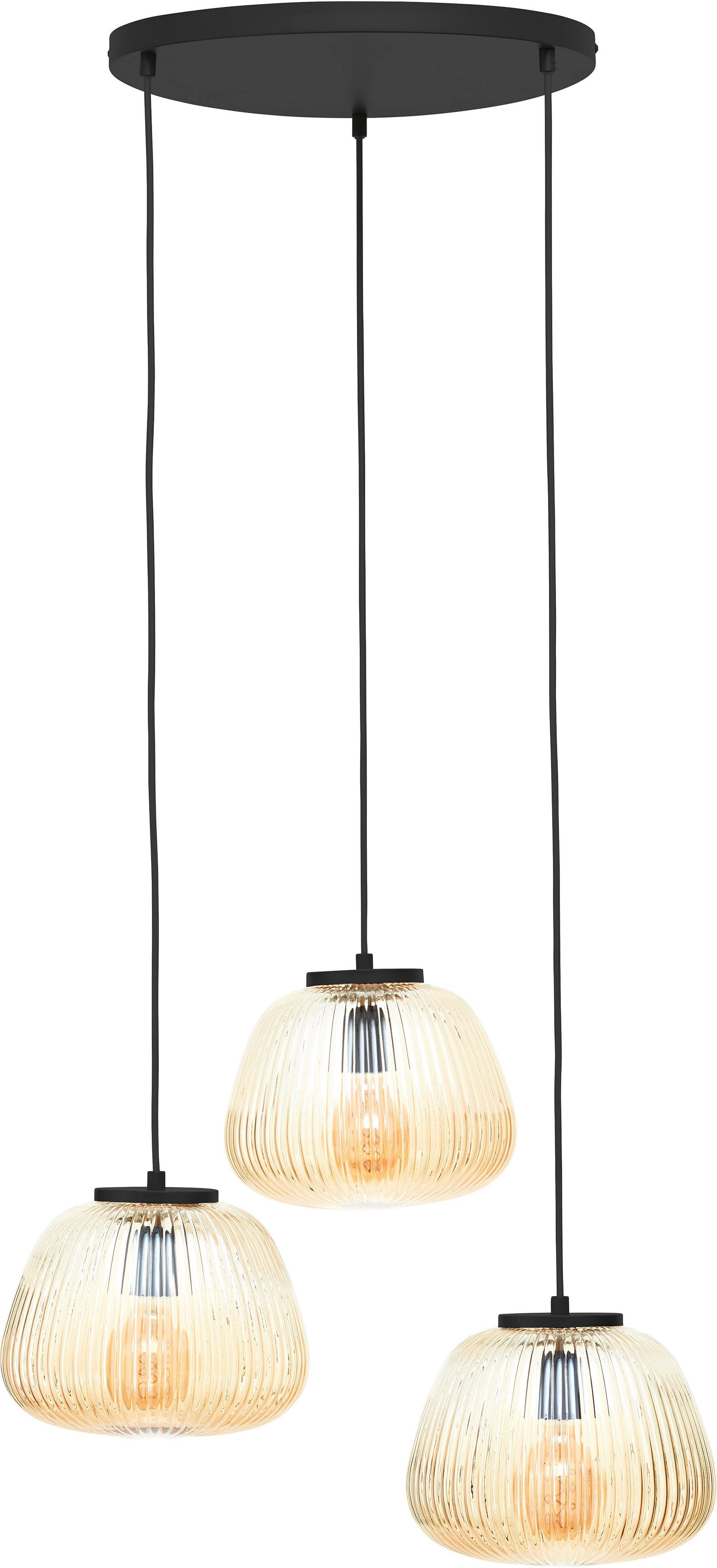 Brilliant Pendelleuchte Kaizen, ohne Leuchtmittel, Riffelglas, D 40 cm, E27, kürzbar, Amber-Bernsteinfarben