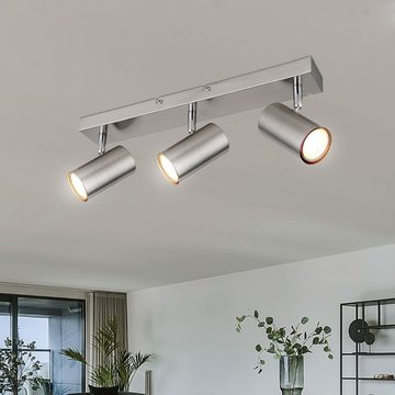 etc-shop LED Deckenspot, Leuchtmittel nicht inklusive, Deckenlampe silber Deckenstrahler 3 Flammig Deckenleuchte