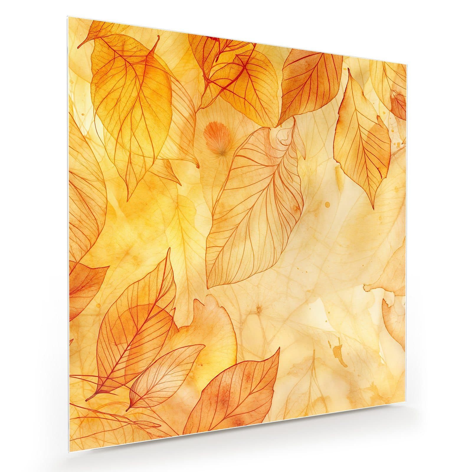 Primedeco Glasbild Wandbild Quadratisch Herbstblätter mit Aufhängung, Jahreszeiten (21 verschiedene Größen, 1 St), Elegante Aufhängung