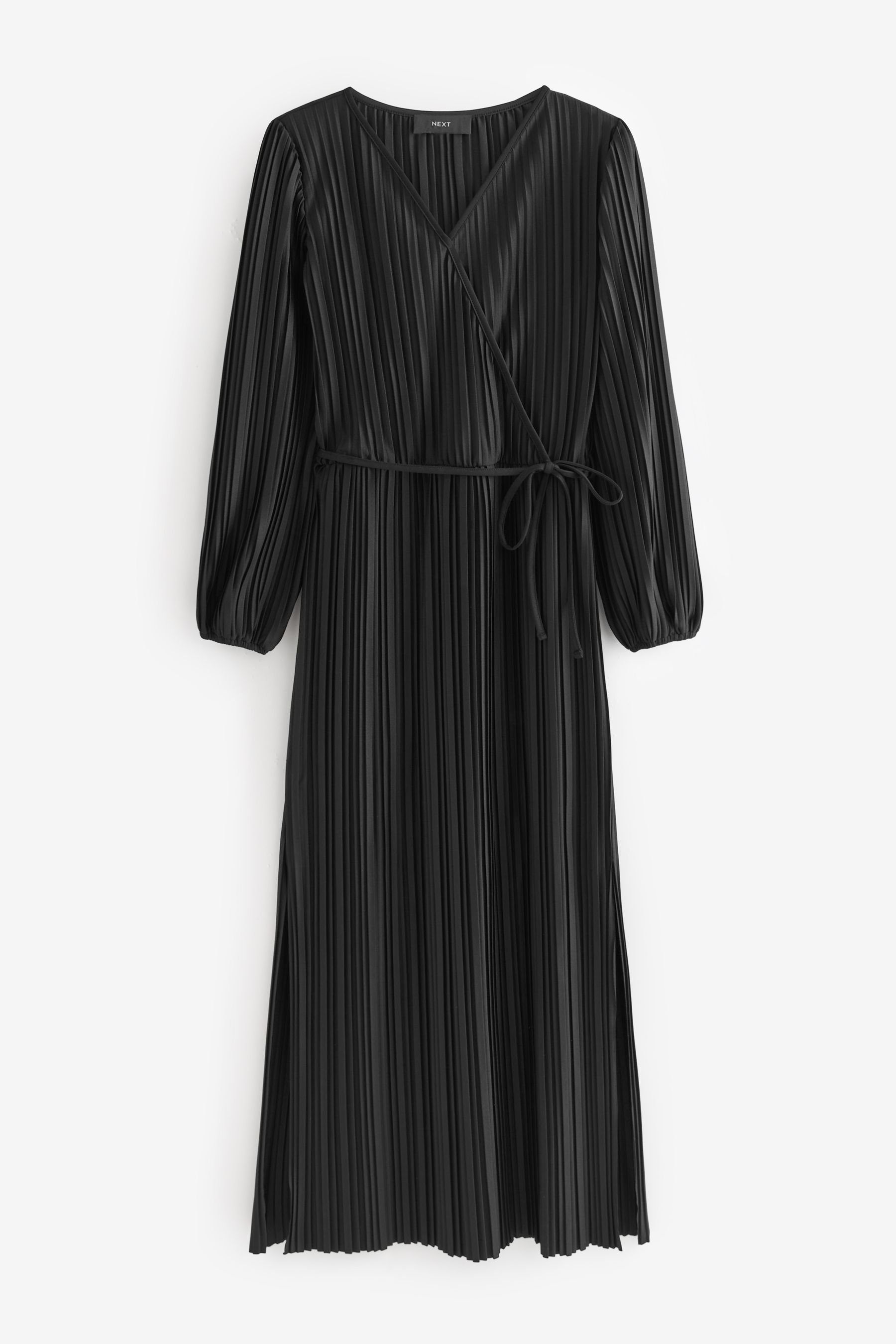 Next Minikleid Langärmeliges Kleid mit Plisseefalten (1-tlg) Black