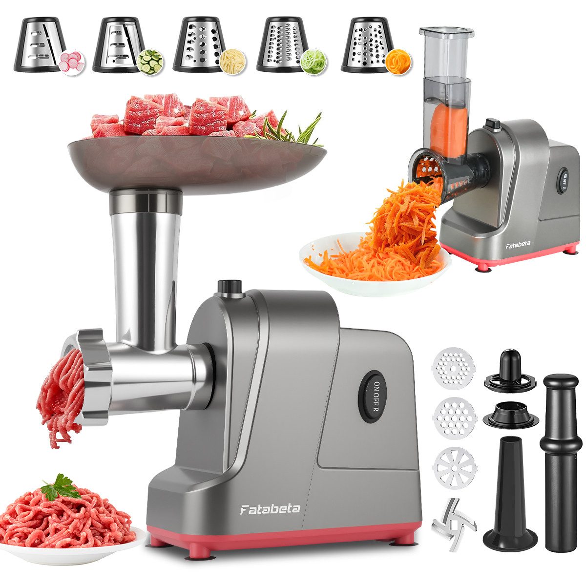 KNKA PRO Fleischwolf Elektrischer Fleischwolf mit Wurstfüller, 3 Lochscheiben (4, 6, 15mm), 2IN1 Fleischwolf Wurstfüller Gemüseschneider, 3000 W Spitzenleistung