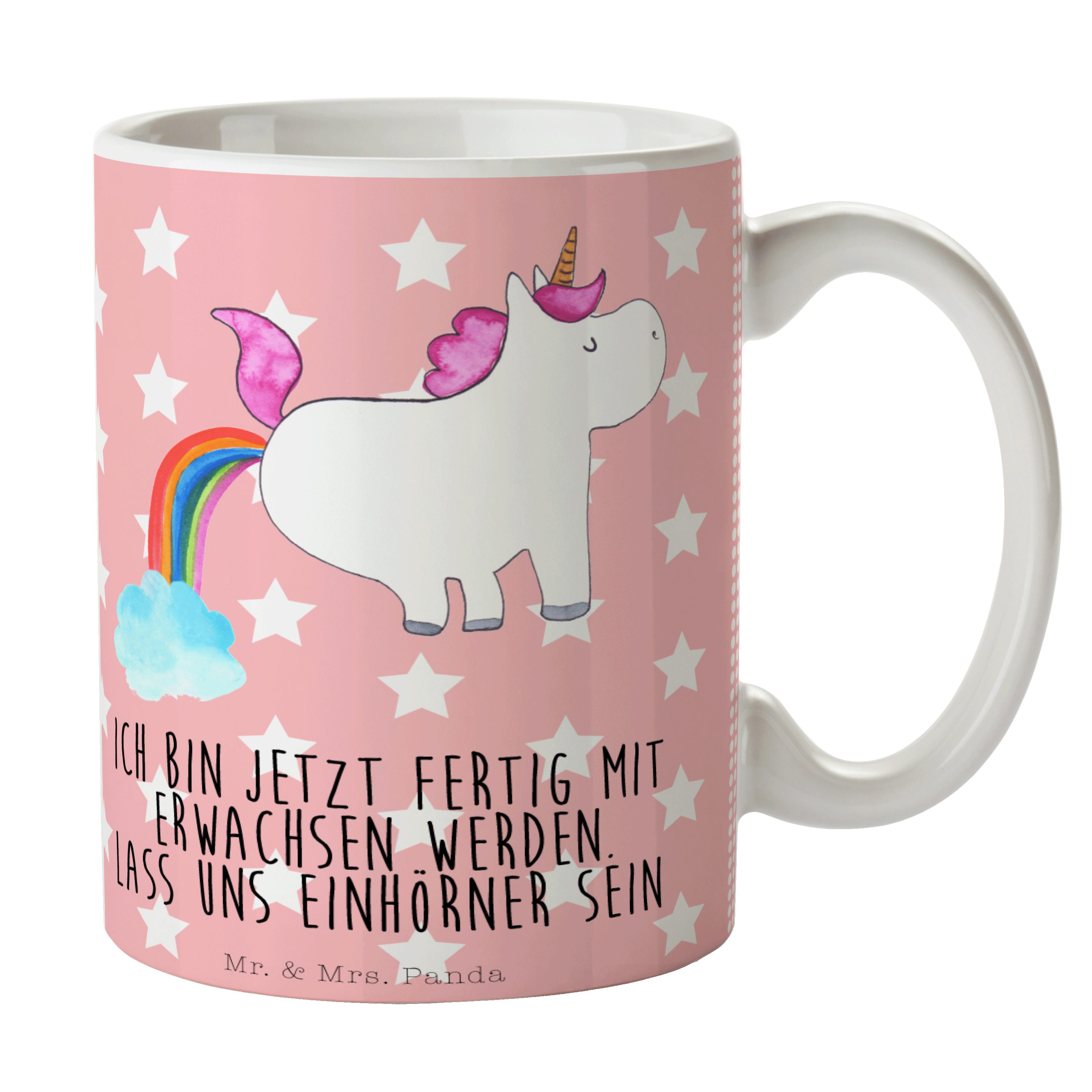 Mr. & Mrs. Panda Tasse Einhorn Pupsend - Rot Pastell - Geschenk, Geschenk Tasse, Becher, Kaf, Keramik