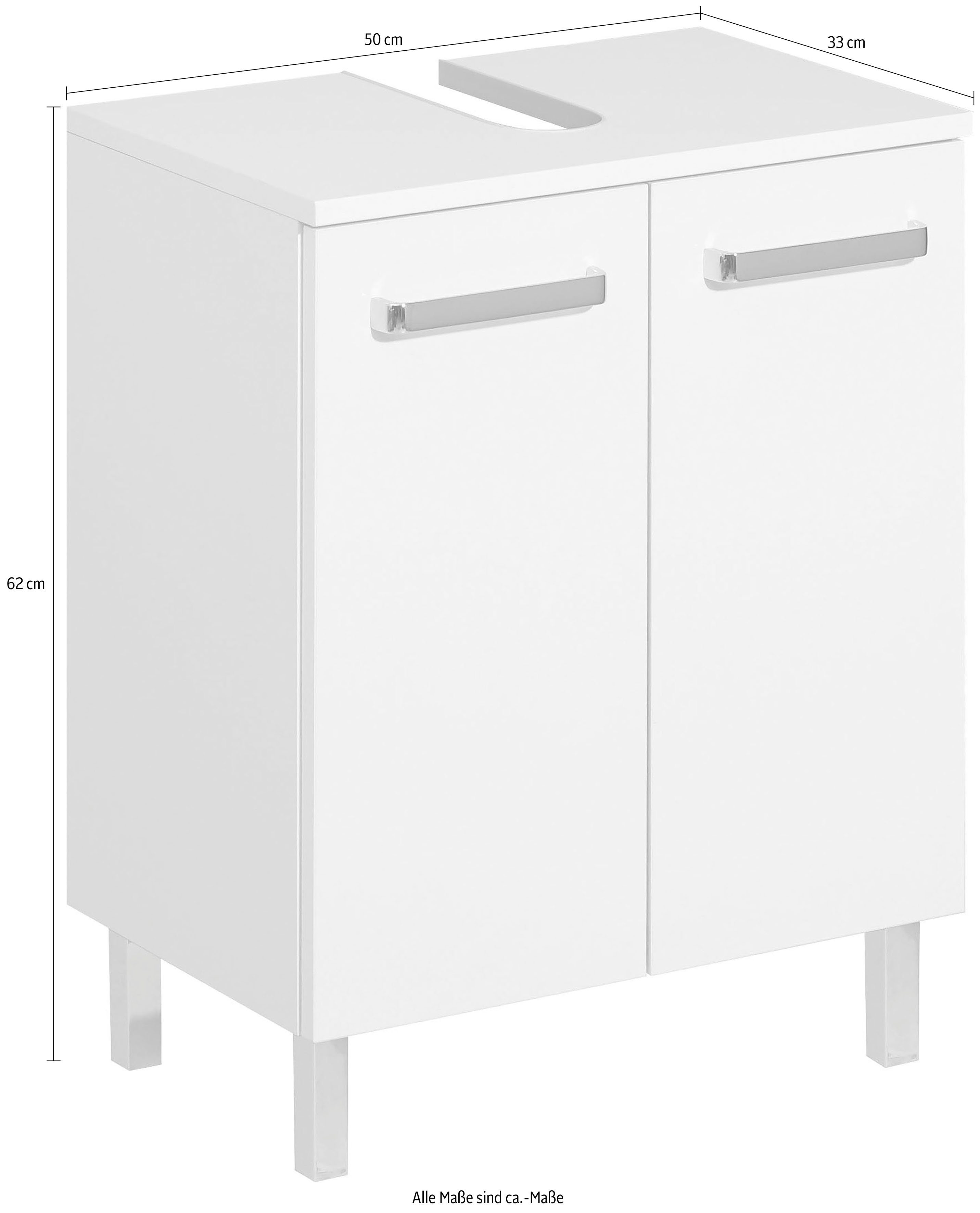 Saphir Waschbeckenunterschrank Quickset Unterbeckenschrank mit 2 Türen, 50 cm breit, ohne Waschbecken Waschbeckenschrank inkl. Türdämpfer, Griffe in Chrom Glanz – Bild 3 von 4