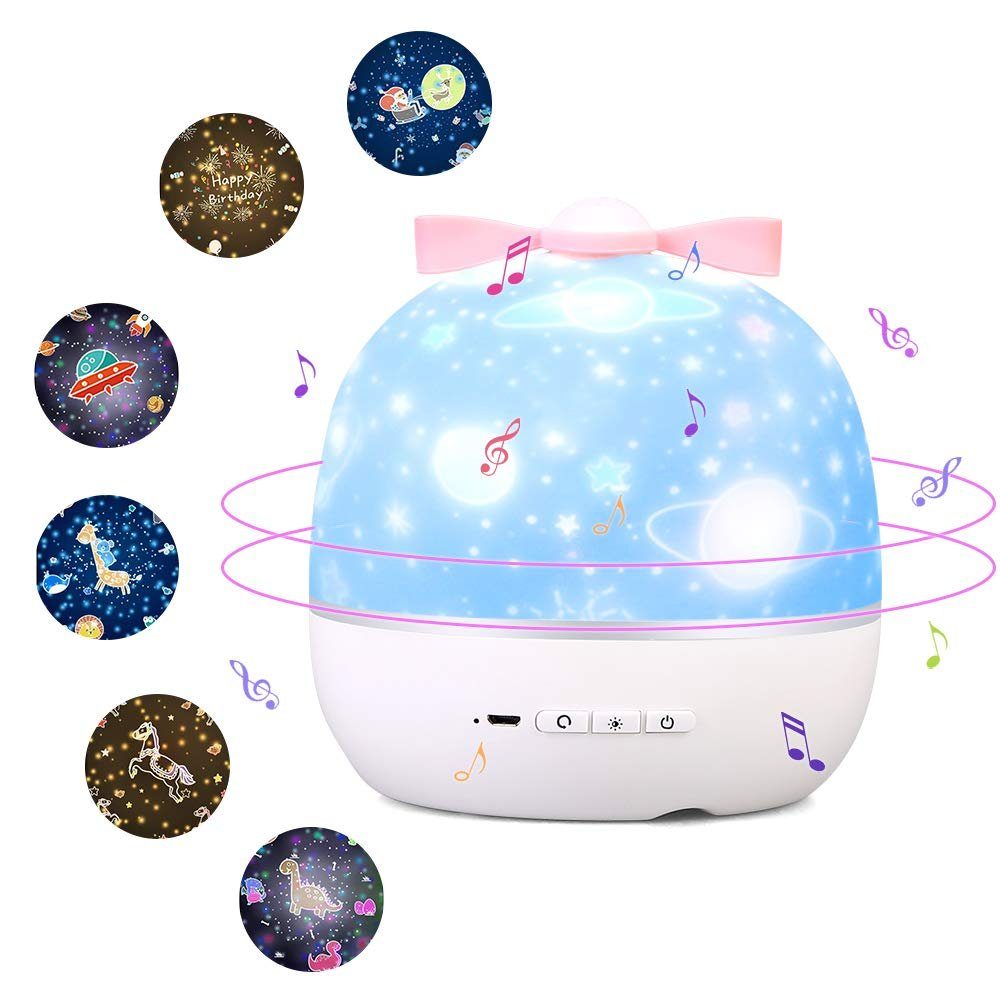 360° drehbar Sternenlicht mit Fernbedienung DISEN Sternenhimmel Projektor für Baby und Kinder Musik LED Lampe Nachtlicht mit 6 Projektionsfilmen und Timer