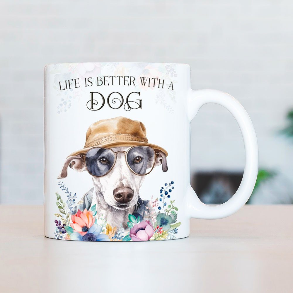Cadouri Tasse Hundefreunde, bedruckt, handgefertigt, mit Hunderasse, WHIPPET - beidseitig Geschenk, für Keramik, 330 Kaffeetasse ml
