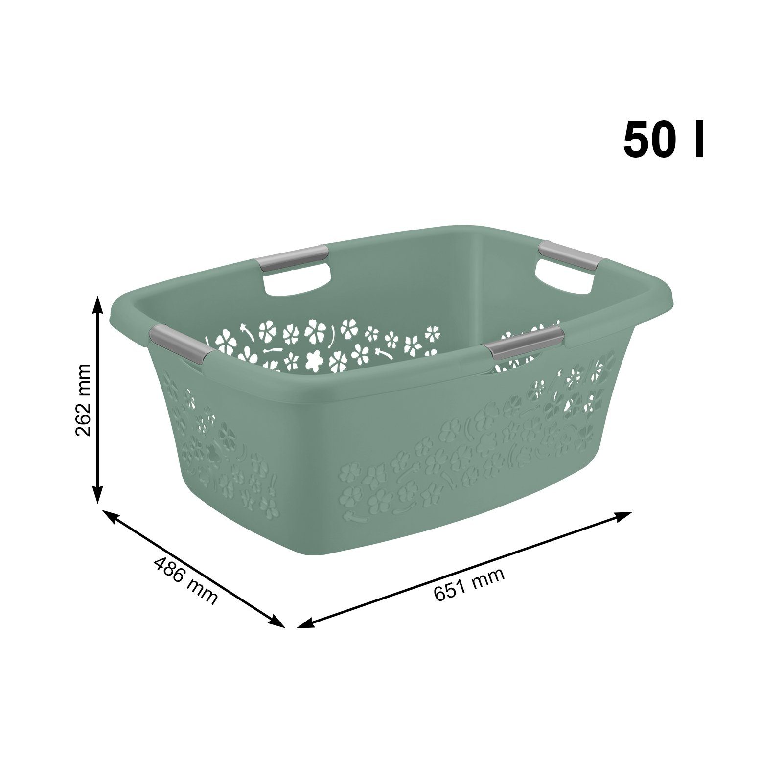 Mistletoe (PP) BPA-frei grün 3er-Set 50l, Wäschekorb Flowers Kunststoff Wäschekorb ROTHO