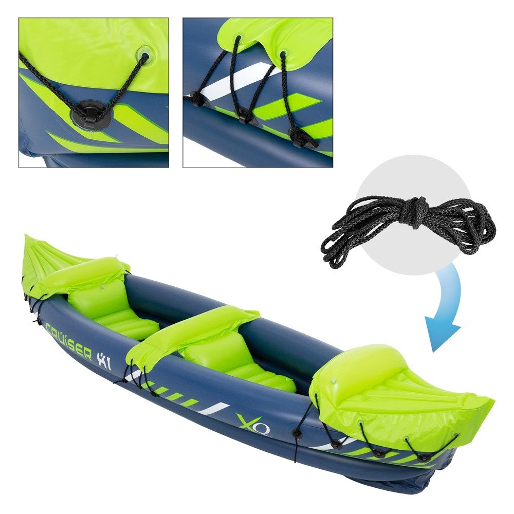 ECD Germany Schlauchboot Aufblasbares Kajak Cruiser X1 Schlauchboot Luftkajak Kanu Boot, für 2 Personen 318x80x55cm Grün/Weiß/Blau Set 2-tlg