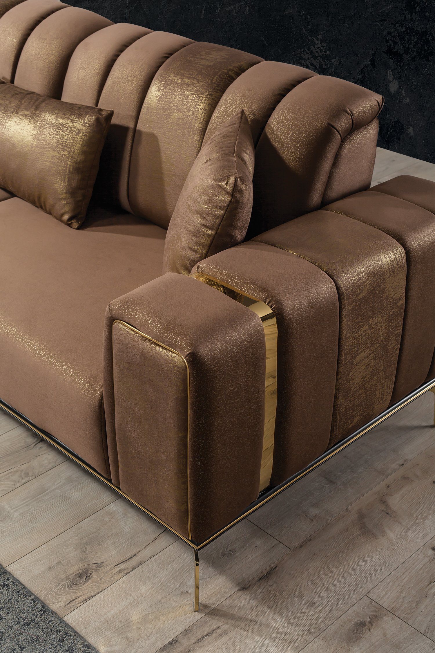 in Mikrofaser Villa Turkey, Samtstoff Möbel Quality Eden, Braun-Gold 3-Sitzer, Made Stk. Sofa 1