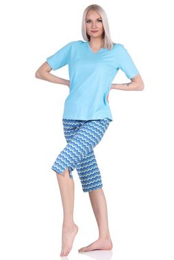 Normann Pyjama Damen Capri Pyjama mit 3/4 Capri Shorts, Schlafanzug im Ethno-Style