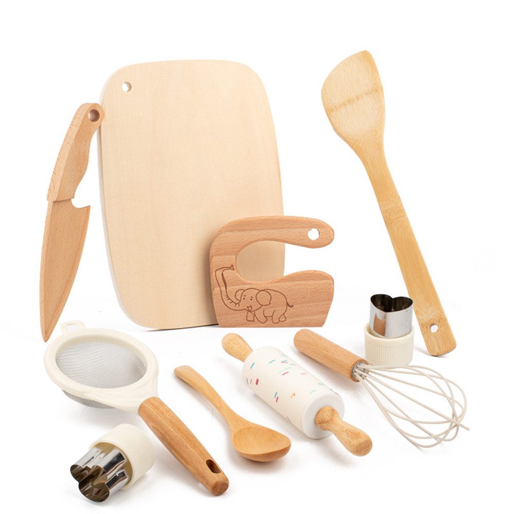CLTYQ Kinderkochmesser Montessori 10-tlg, Sicherheits Küchenmesser Set für Kinder ab 3 Jahren, Montessori Spielzeug, Kinder Küchenutensilien für Lernen & Spielen