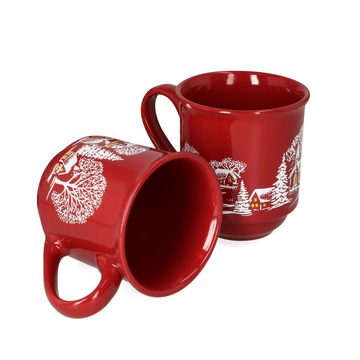 MamboCat Tasse 6er Set Glühweinbecher in dunkelrot Weihnachtslandschaft 0,2L geeicht