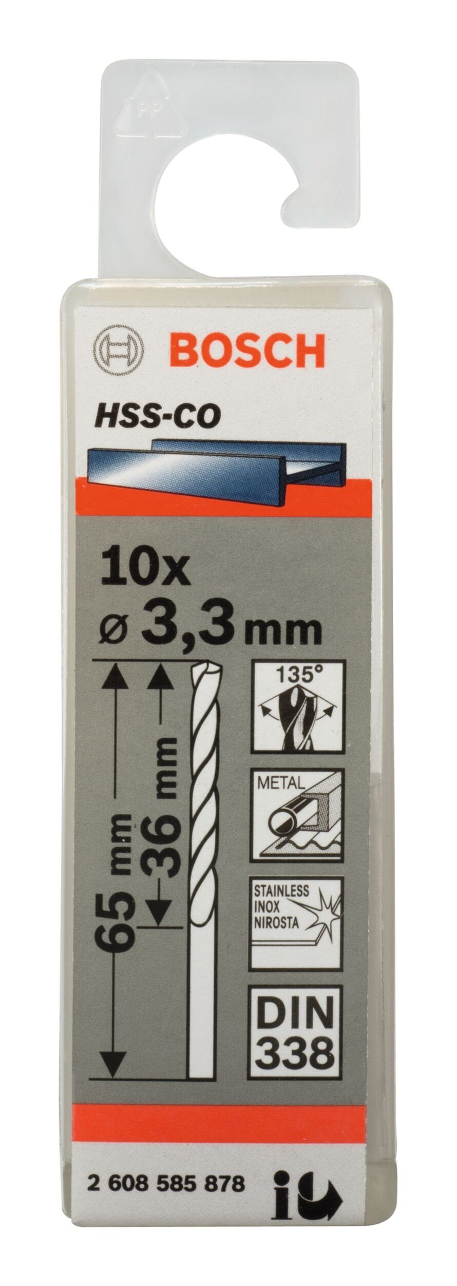 BOSCH Metallbohrer, (10 338) 3,3 - Stück), x mm HSS-Co 10er-Pack 65 (DIN x - 36