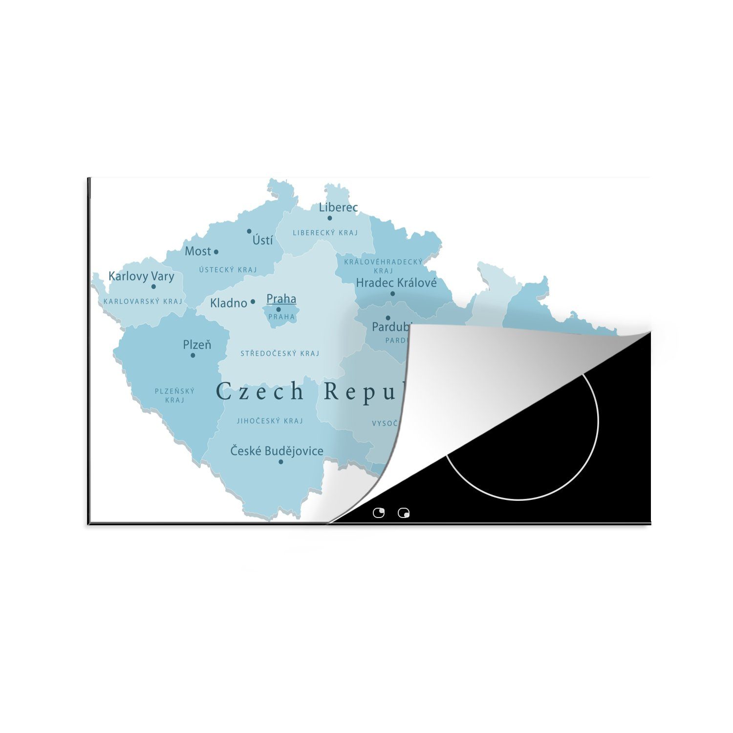 Tschechischen küche für blauen der 83x51 Arbeitsplatte Ceranfeldabdeckung, Herdblende-/Abdeckplatte cm, tlg), Republik, Illustration Karte Vinyl, einer (1 MuchoWow