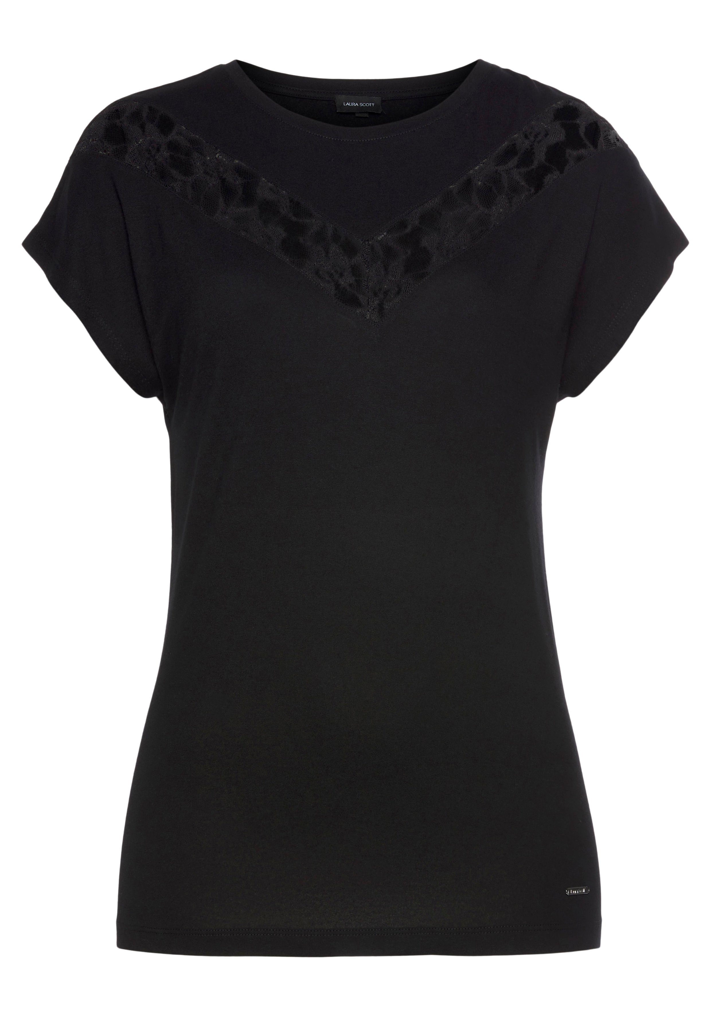 Laura Scott Rundhalsshirt angeschnittene Kurzarmärmel, figurumspielende Passform. Reduzierter Preis € 24,99. Unverbindliche Preisempfehlung € 29,99, (€ 24,99 pro 1 Stk)