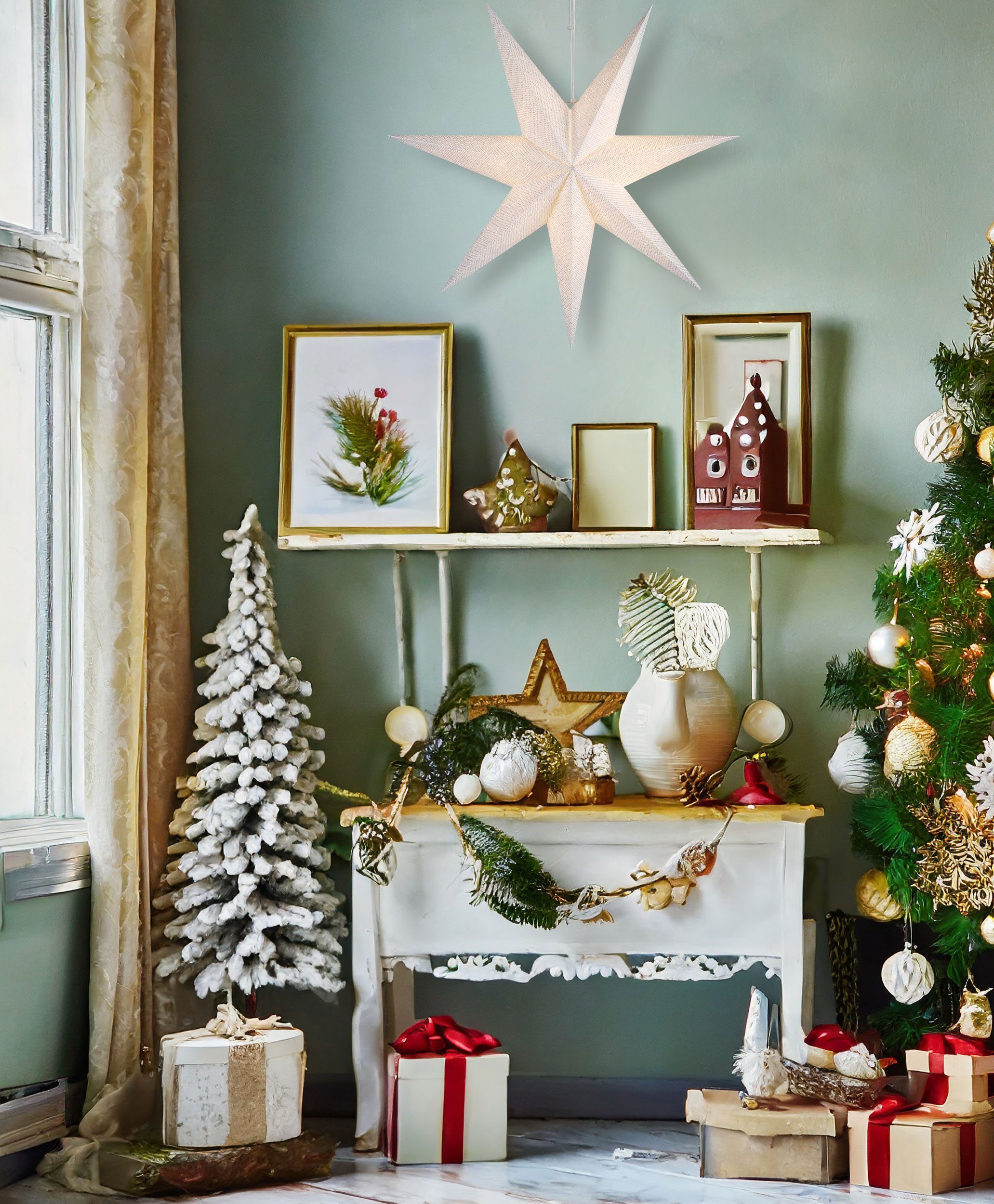 BRUBAKER Dekostern 60 cm Weihnachtsstern für Innen - Adventsstern mit E14 Fassung Hängend, 1 St., 3D Papierstern mit 3,5m Kabel - Fenster Stern Weihnachten Leuchtstern