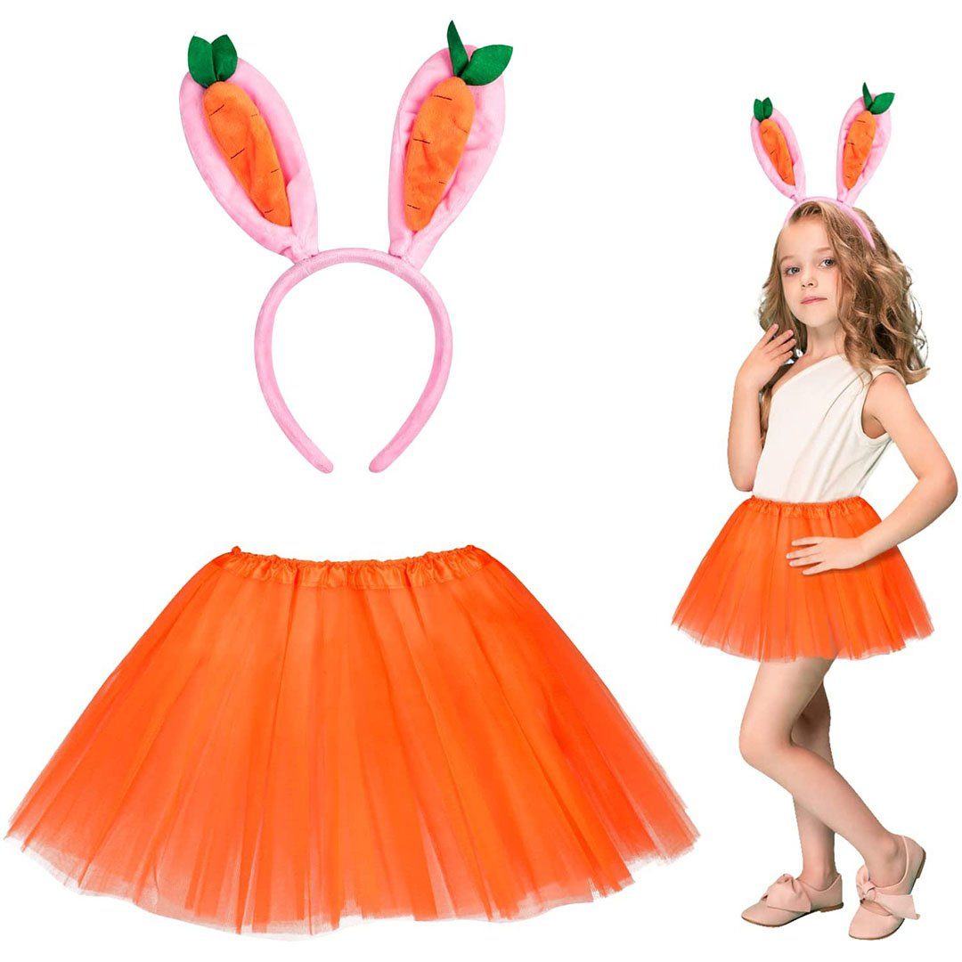 BEARSU Kostüm 2 Stück Hasenkostüm Set Kinder Hasenohren Stirnband oranges  Tutu, mit Hasenohren Mädchen Häschenkostüm Hasen Kostüm