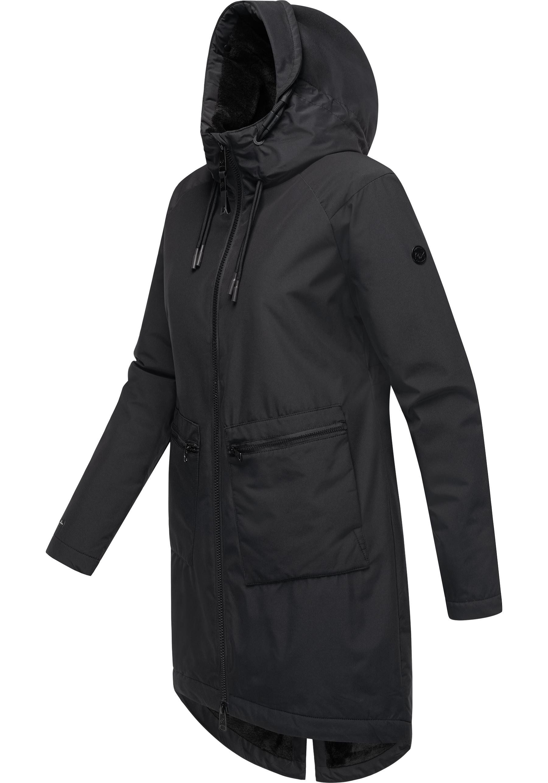 Ragwear Kurzmantel Holstic Wasserdichter Damen Wintermantel mit Kunstfell am Kragen