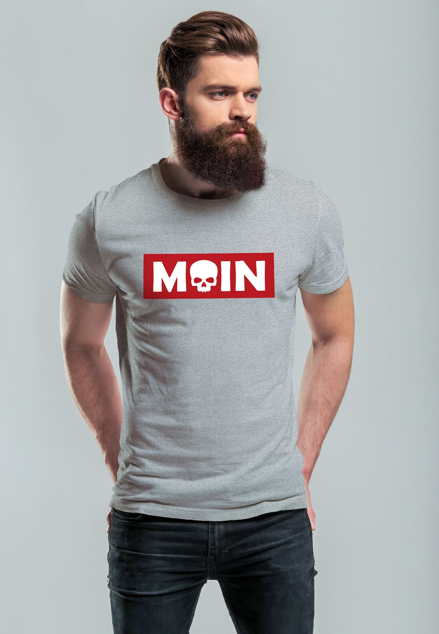 Neverless Print-Shirt Herren T-Shirt Schriftzug Moin günstig online kaufen