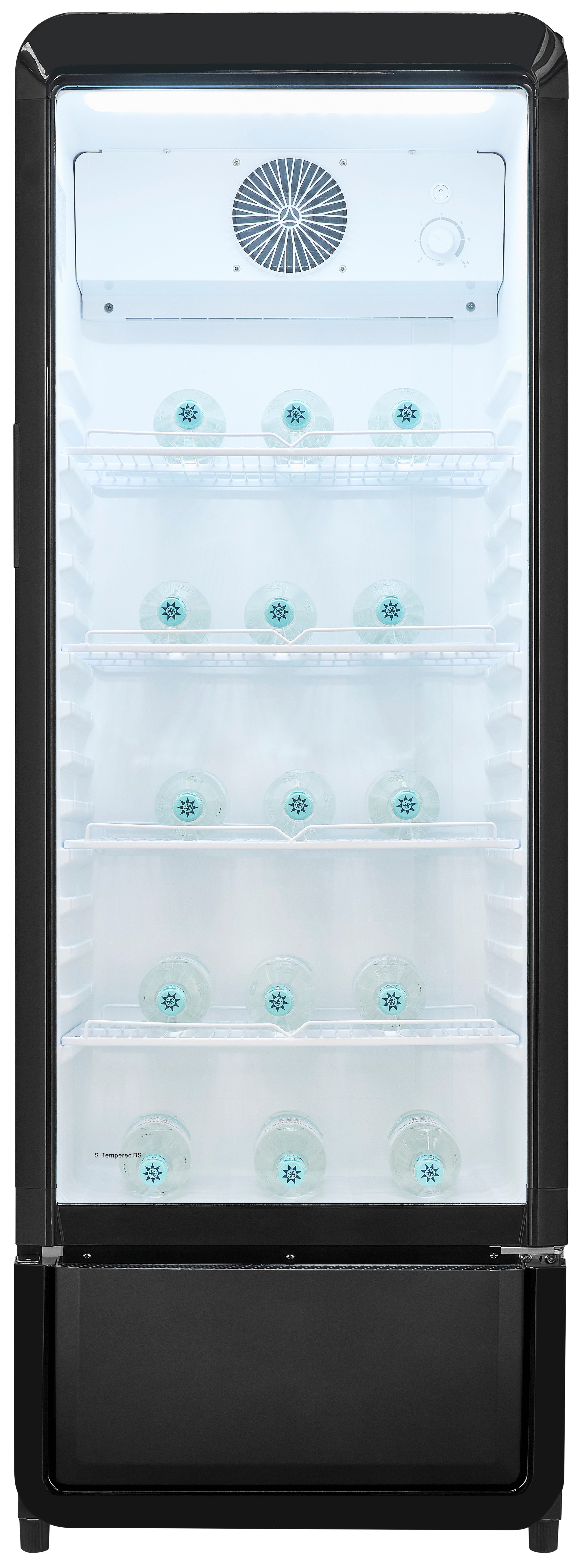 exquisit Getränkekühlschrank GKS220-GT-431D schwarz GKS220-GT-431D schwarz, 152,5 cm hoch, 54 cm breit, Praktisch & klar: 240 L Kühlschrank mit Isolierglastür & No-Frost