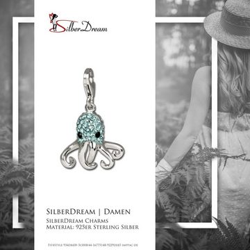 SilberDream Charm-Einhänger SilberDream hellblau Charm Krake Zirkonia, Charmsanhänger Krake, 925 Sterling Silber, Farbe: hellblau