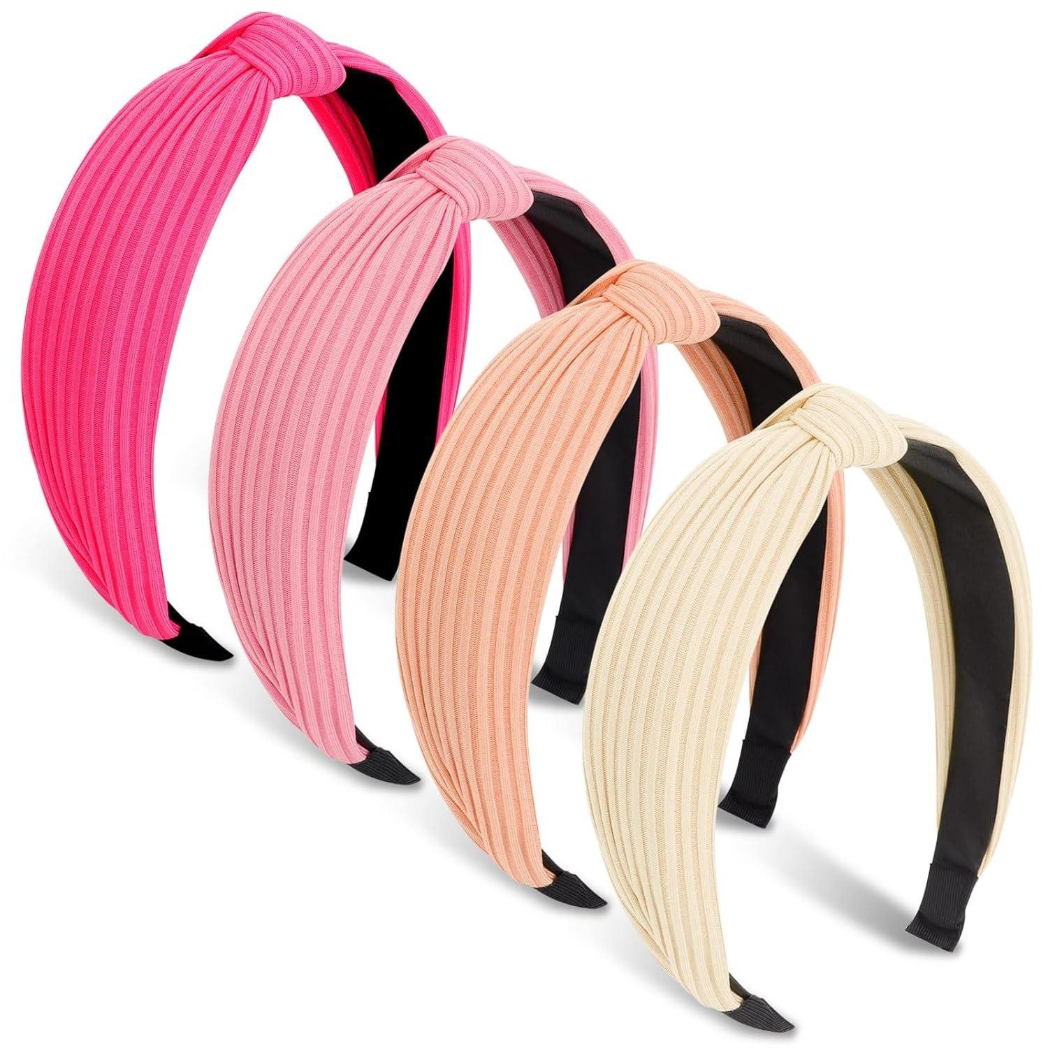 Haarreif Breite Stirnbänder Damen 4er Pack geknotet Haarreifen Boho Anti-Rutsch