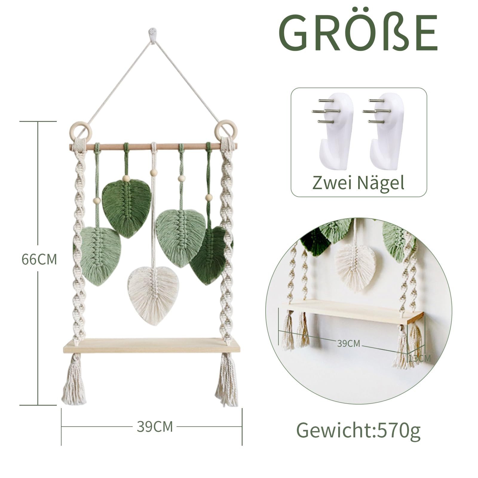 Coonoor Wandregal Boho-Holz-Wanddekoration, schwebendes Wandregal, Holzwand günstig online kaufen