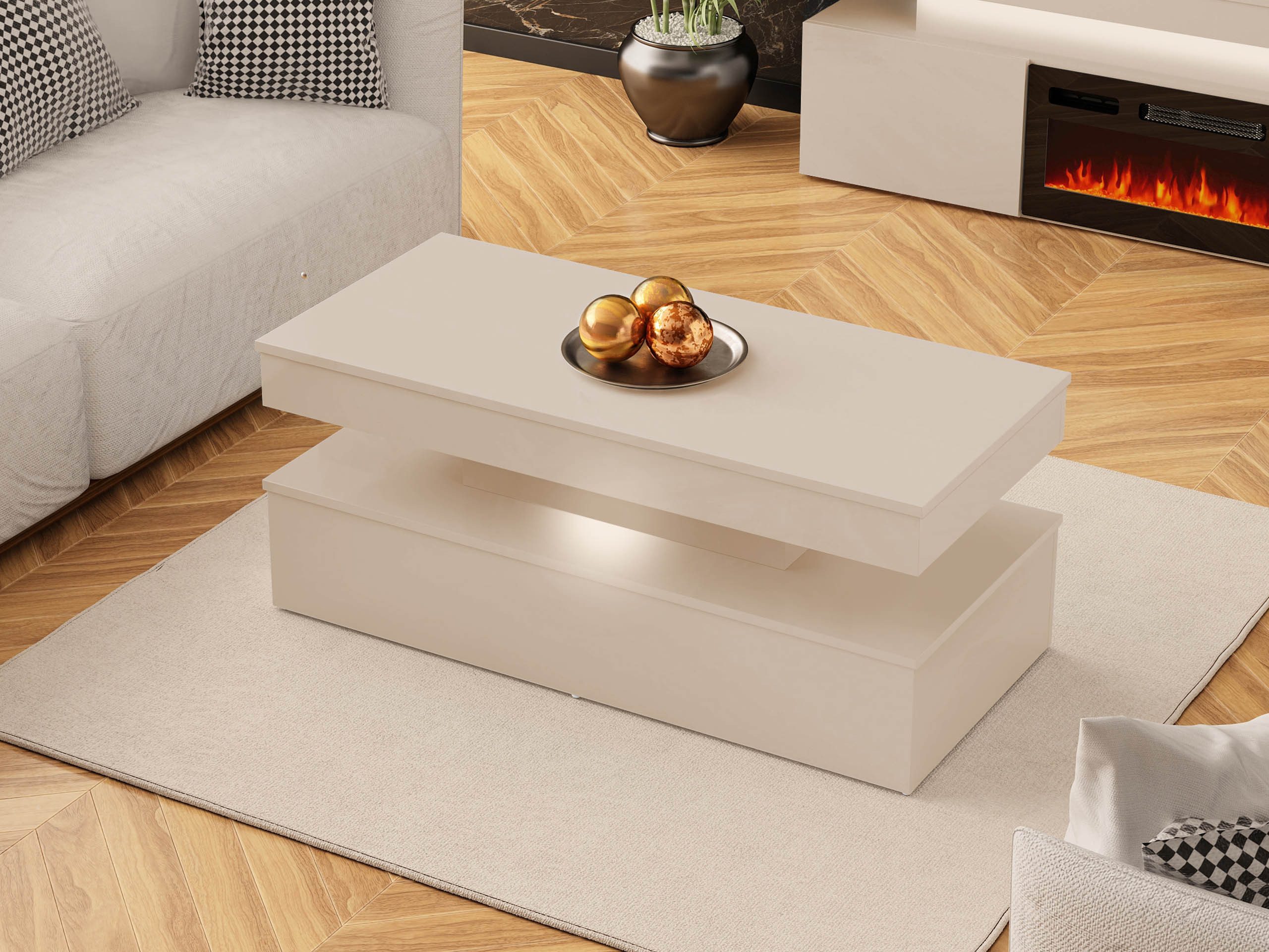 MIRJAN24 Couchtisch 120 Glossa Bis 01, 120x55x50 cm, LED-Beleuchtung