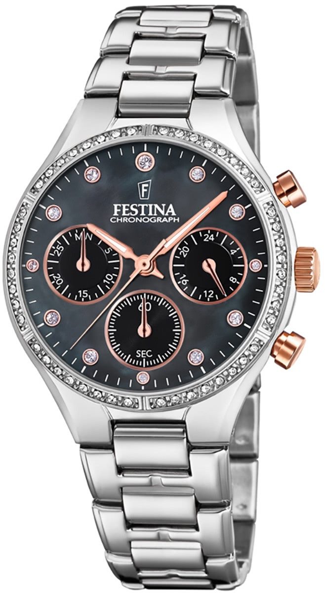 Festina Chronograph Festina Damen Uhr F20401/4 Edelstahl, (Chronograph), Damen Armbanduhr rund, Edelstahlarmband silber