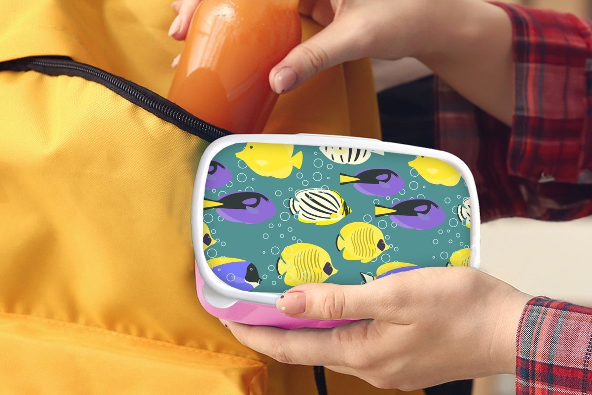 Erwachsene, Fisch Kunststoff für Wasser, Muster - - rosa (2-tlg), Kinder, Kunststoff, Mädchen, Snackbox, MuchoWow Brotbox Lunchbox Brotdose