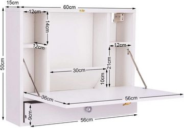 KOMFOTTEU Klapptisch Wandklapptisch, Computertisch mit Regal, aus Holz