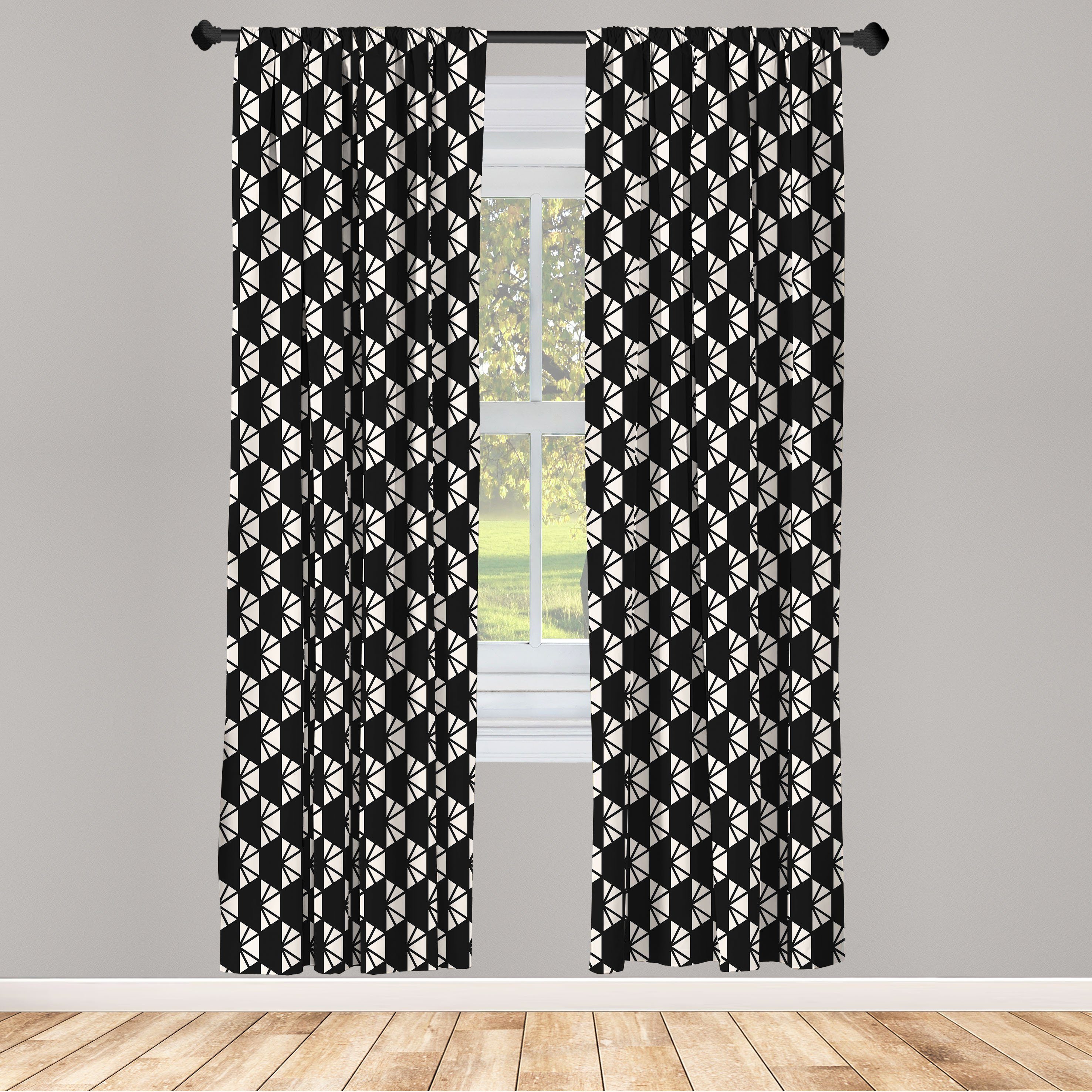 Gardine Vorhang für Wohnzimmer Schlafzimmer Dekor, Abakuhaus, Microfaser, Modern Monotone Geometric Triangles | Fertiggardinen