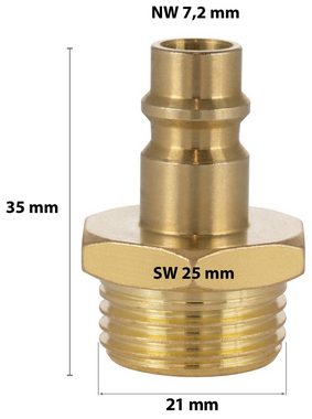 Poppstar Schnellkupplung Druckluft-Stecknippel NW 7,2 mit 1/2 Zoll Außengewinde, (1-tlg), für Druckluft-Anschluss und Pneumatik-Schläuche