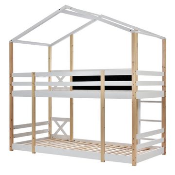 REDOM Etagenbett Kinderbett Baumhaus (Hochbett für Kinder– 2x Lattenrost- Natur & Weiß, mit Leiter 90 x 200 cm), Ideal für eine Familie mit zwei Kindern