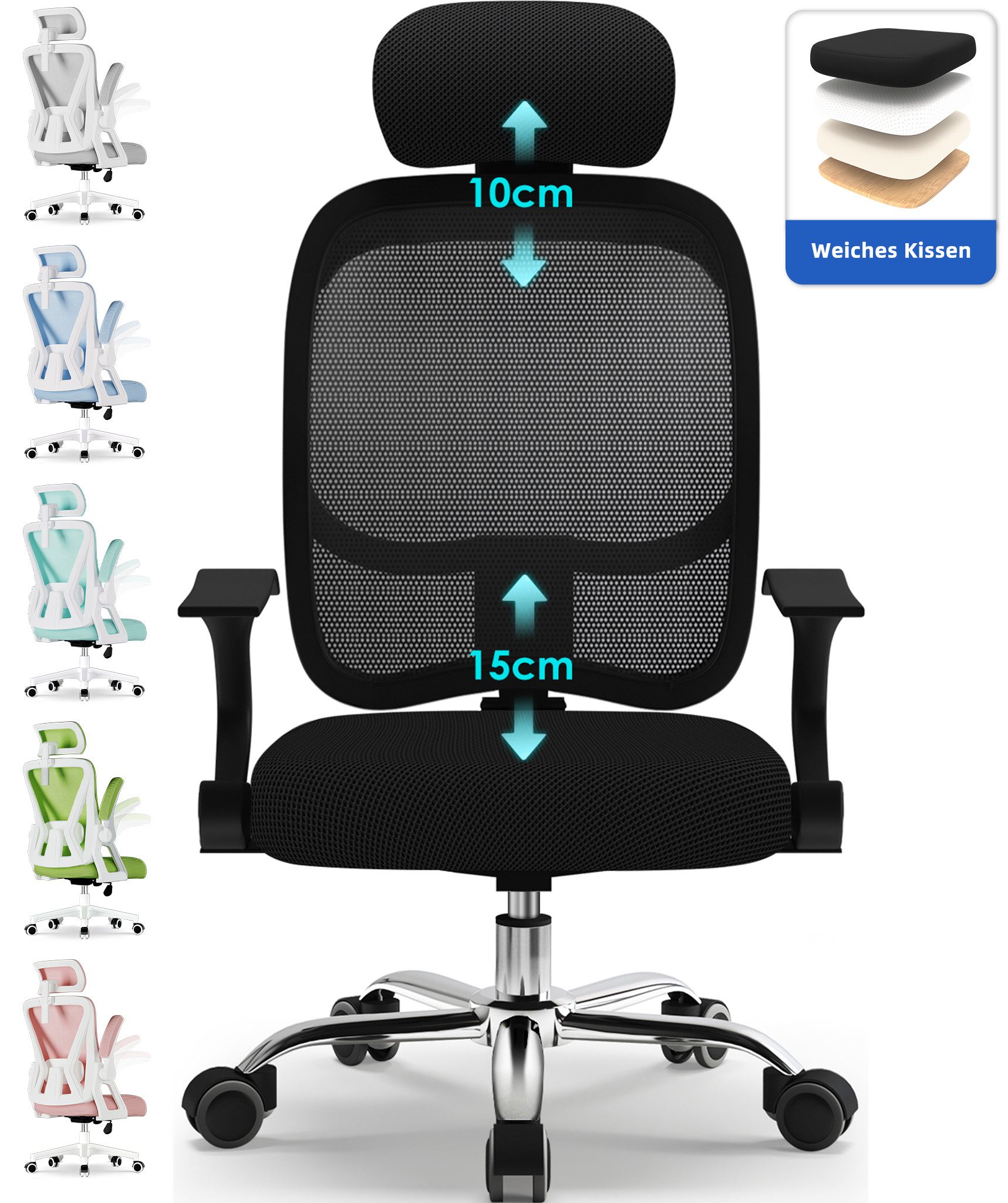 Bürostuhl Ergonomischer Bürostuhl mit verstellbarer Kopfstütze und Rückenlehne