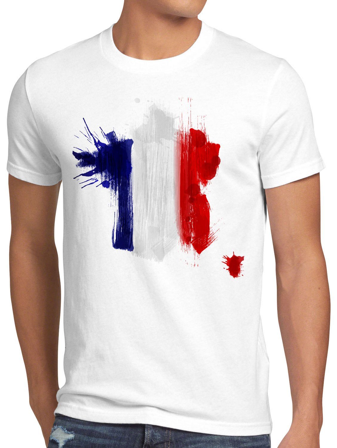 Sport weiß EM style3 Herren T-Shirt Frankreich WM Flagge Fußball Fahne Print-Shirt France