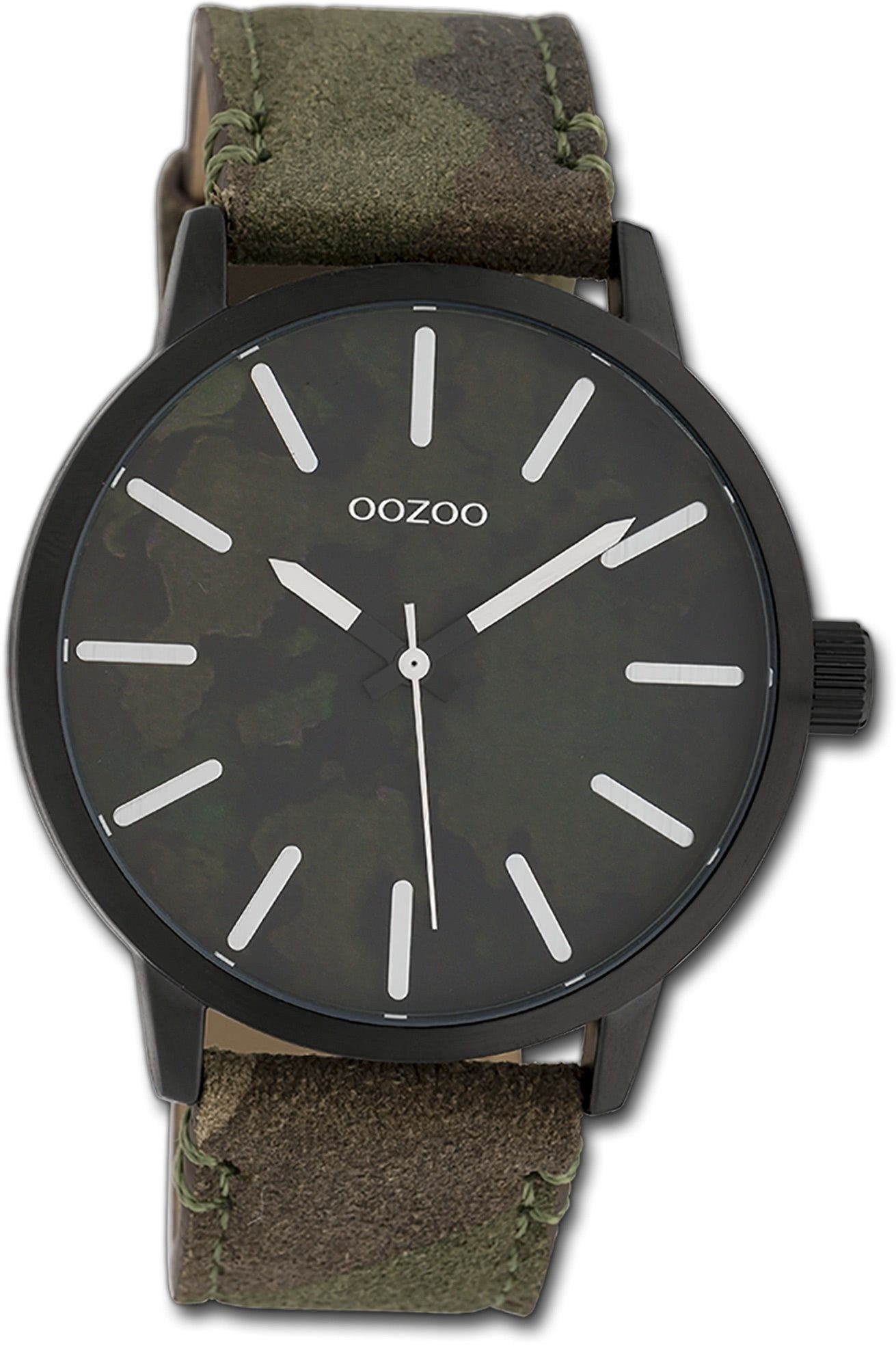 OOZOO Quarzuhr Oozoo Unisex Armbanduhr Timepieces, Damen, Herrenuhr Textilarmband grün, braun, rundes Gehäuse, groß 45mm | Quarzuhren