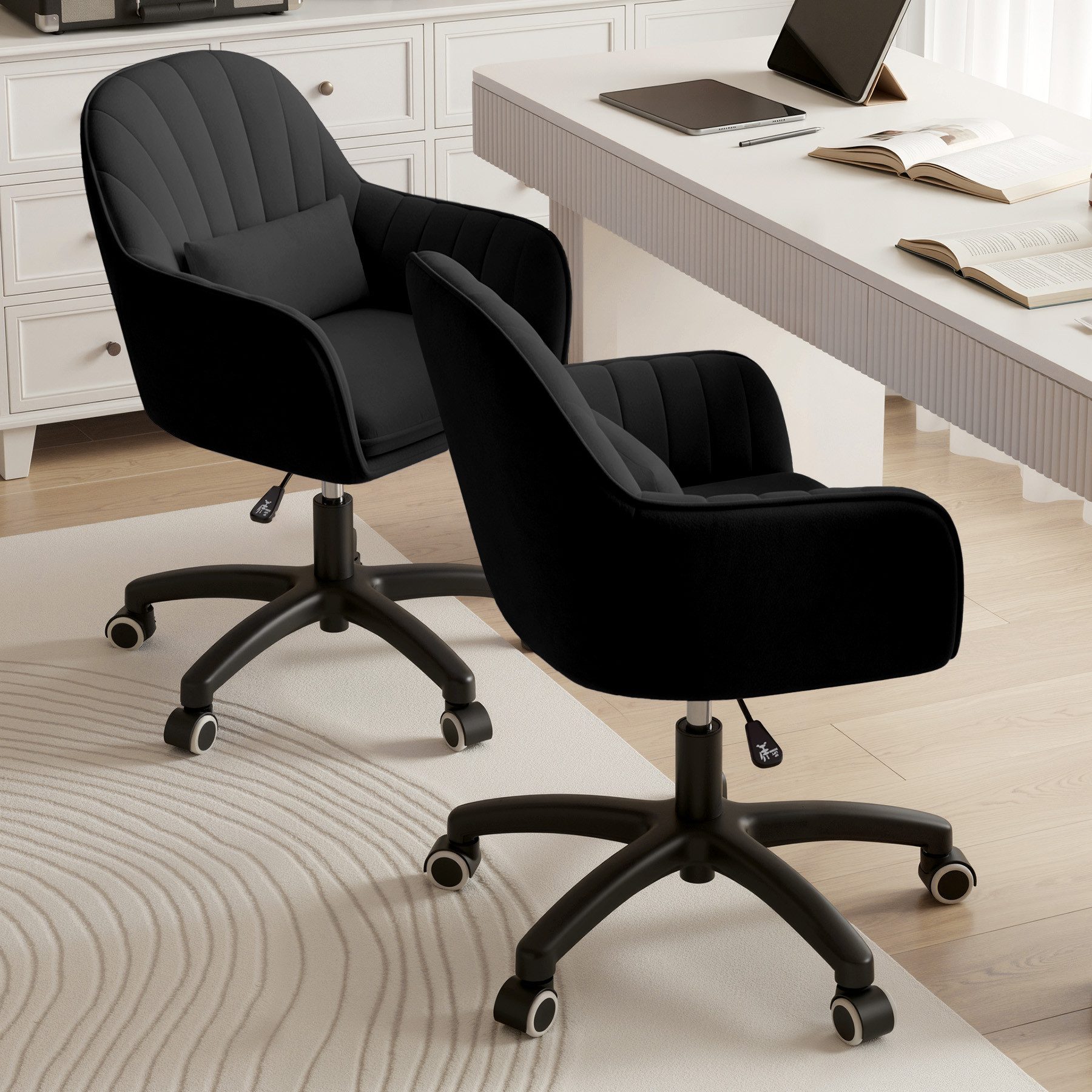 HawthyHome Bürostuhl Ergonomischer Homeoffice-Stuhl, 360° Drehbar & Höhenverstellbar (2 St), Samtbezug mit Kopfkissen, ideal für Arbeitszimmer & Schlafzimmer