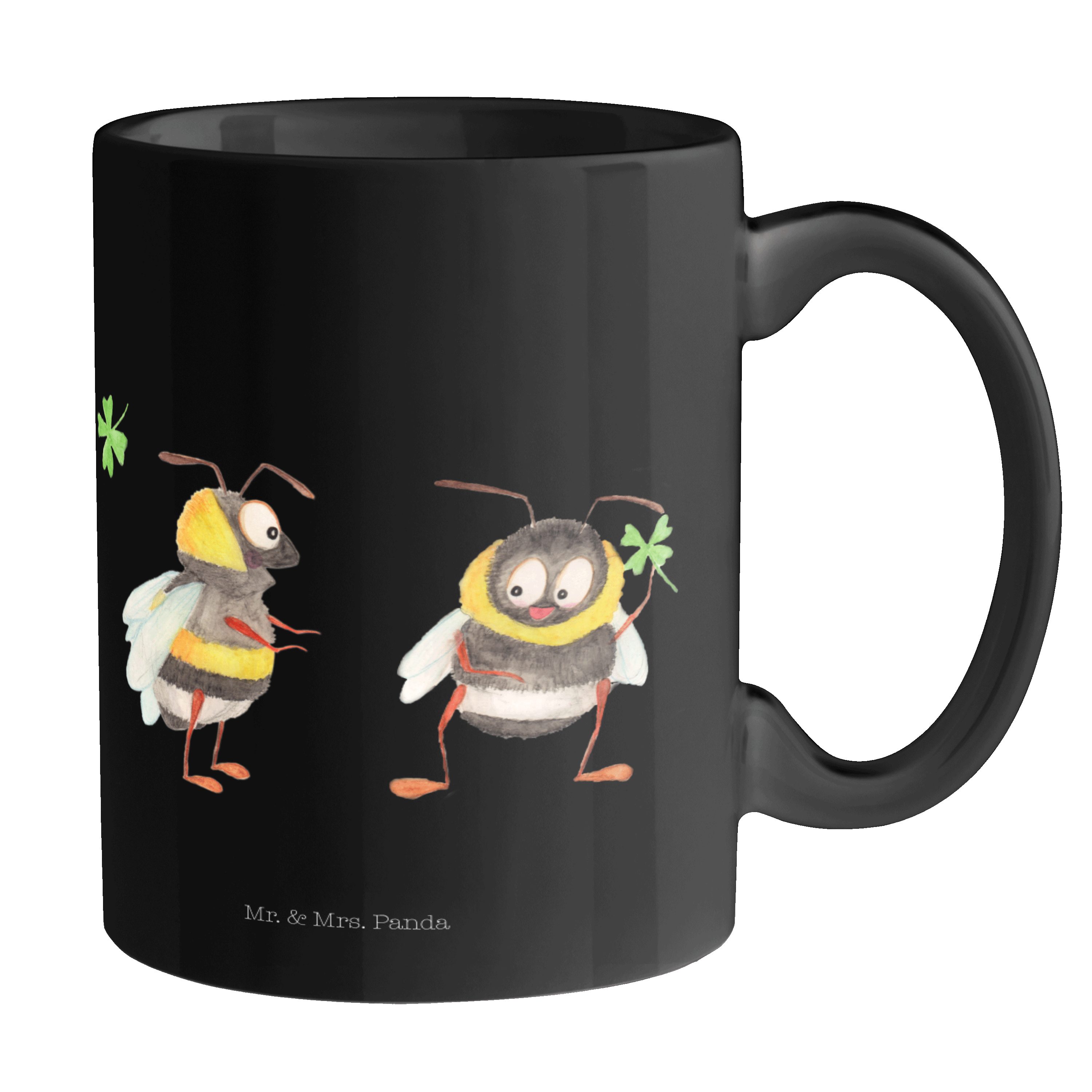 Mr. & Mrs. Hummeln - mit Panda Tasse Geschenk, Schwarz Kleeblatt Tiere, Spruch positiv, - lu, Schwarz Keramik