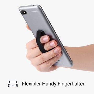 CLM-Tech Fingerhalterung Handy 3er Set - - Einhandbedienung mit Band Handy-Halterung, (bis 11,00 Zoll, Smartphone Tablet Handyhalterung selbstklebend schwarz, Handygriff Rückseite - Fingerhalter Handyhalter - Smartphone Halter, für eine bessere Reichweite, sicherer Griff)