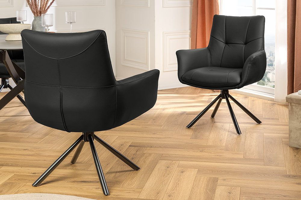 riess-ambiente Drehstuhl SIGNATURE schwarz - Echtleder, Metall, drehbar, mit Armlehne (Einzelartikel, 1 St), 360° drehbar & mit Taschenfederkern - ideal für Esszimmer & Büro