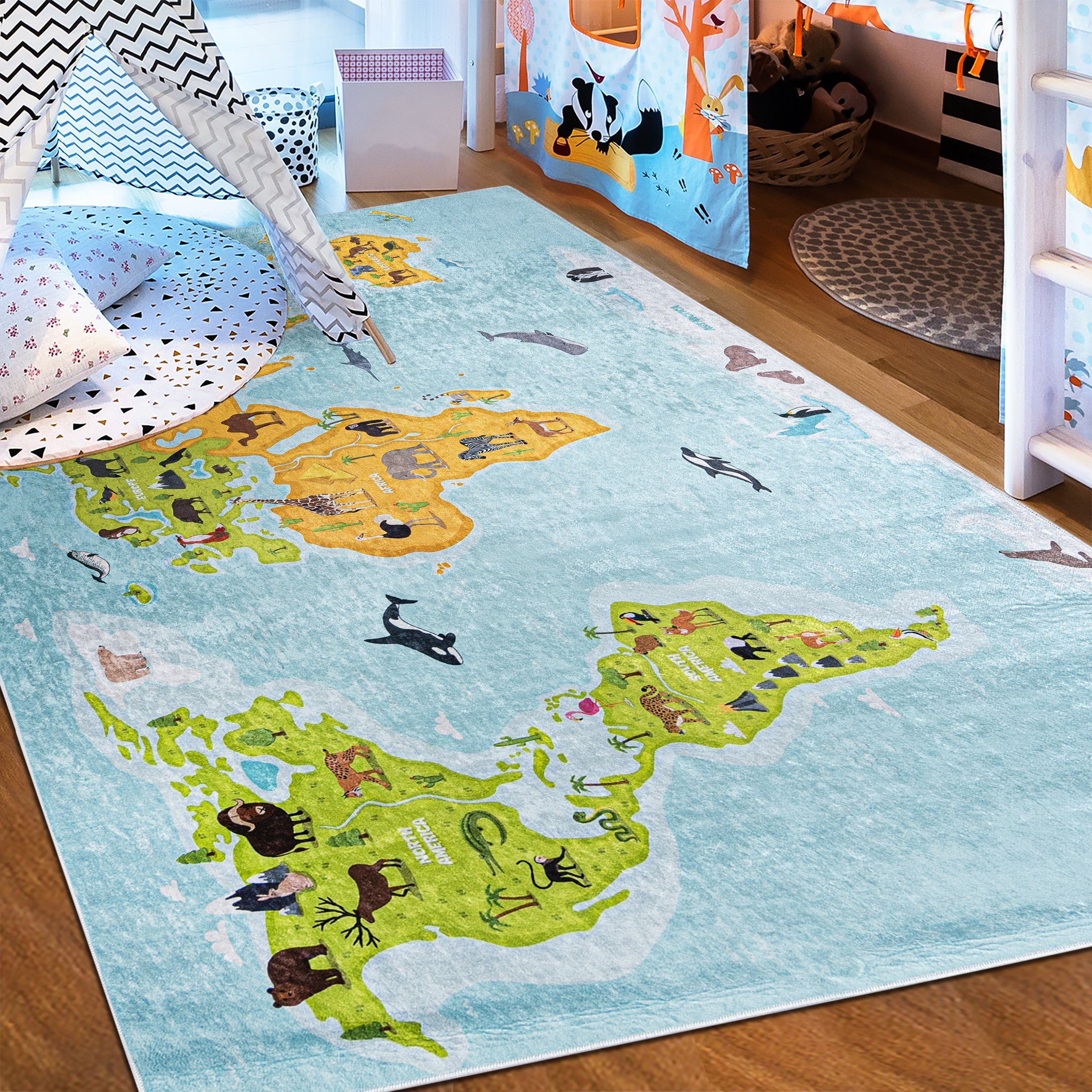 Mazovia Kinderteppich Kinderteppich Kinderzimmerteppich Spielteppich Weltka günstig online kaufen