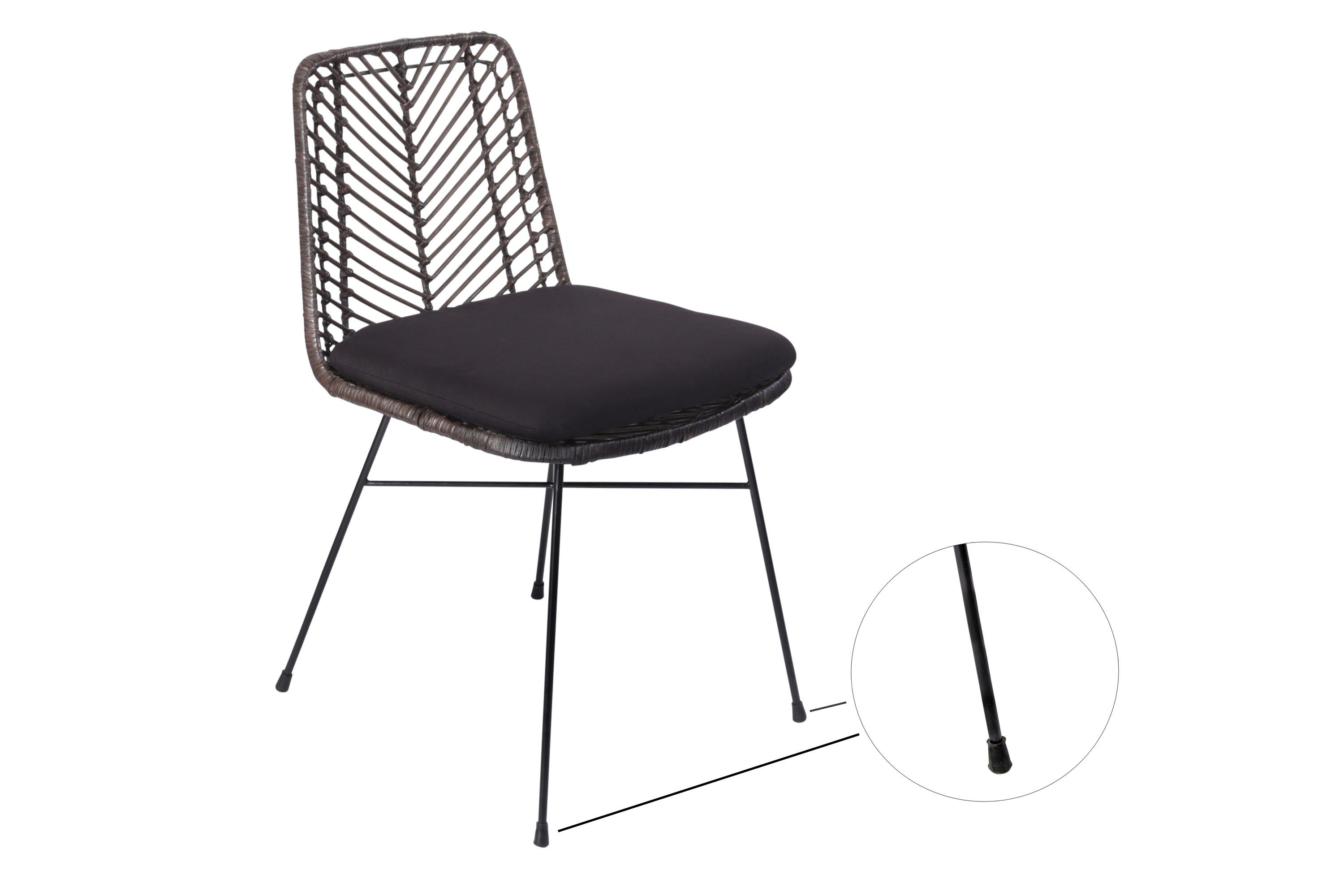 Rattanstuhl Sitzkissen, schwarz mit Esszimmerstuhl bequemen Sitzhöhe Detroit, Junado® Boho-Chic, 40cm