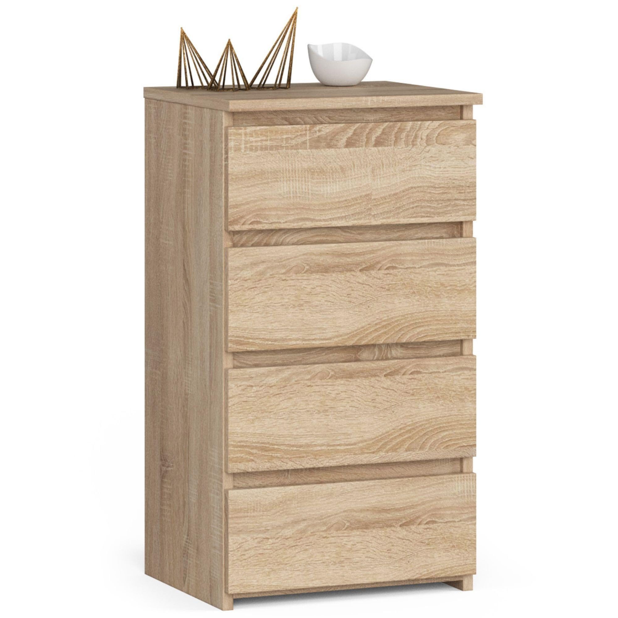 Milord FURNITURE Kommode mit 4 Schubladen 40 cm breit Holz Schrank B40xH74xT35 cm (Highboard Anrichte Schlafzimmer Wohnzimmer Flur Büro Organizer)