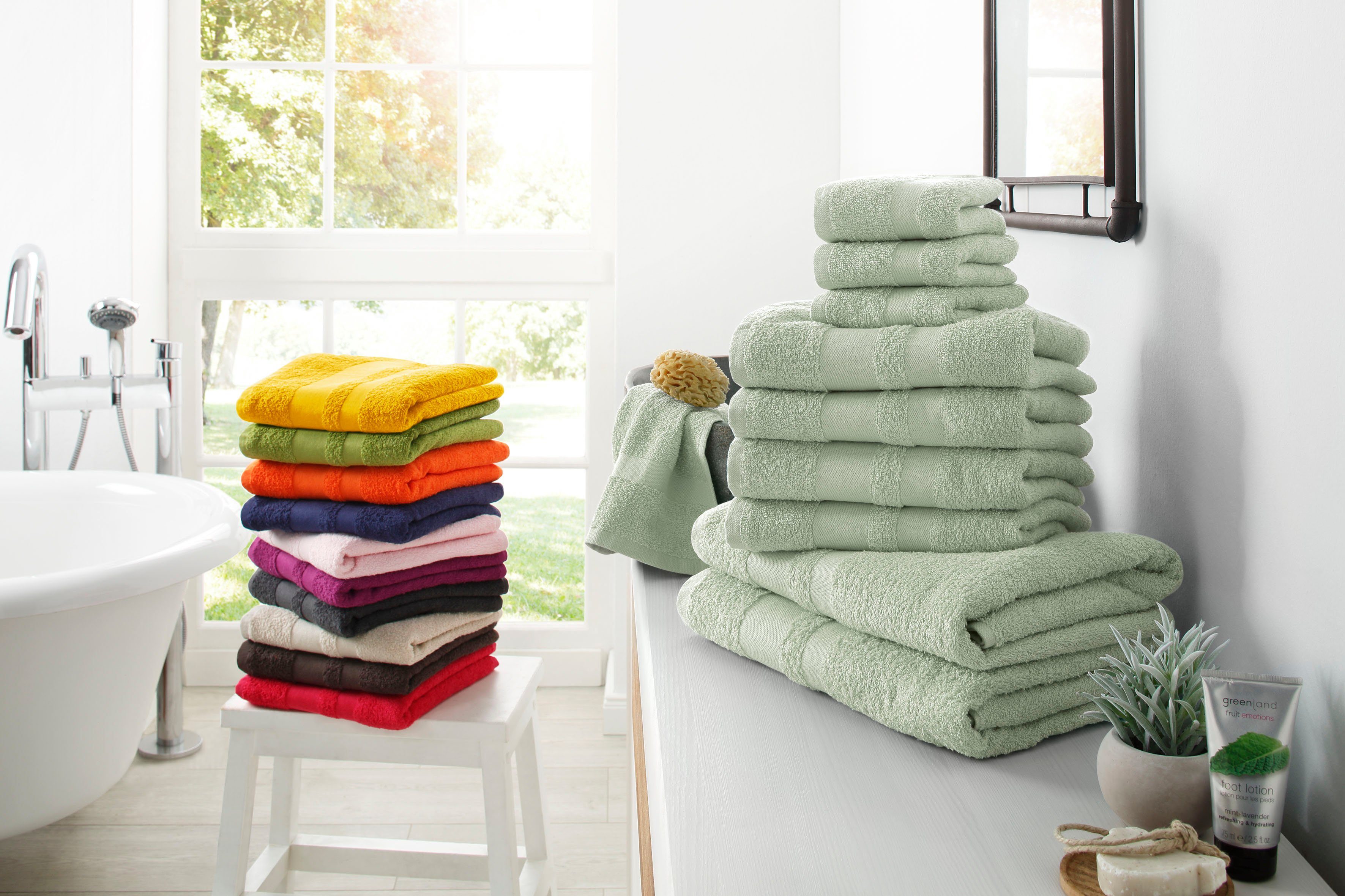 my home Handtuch Set Vanessa, Walkfrottee, (Set, 10-tlg), Handtücher mit  Bordüre, einfarbiges Handtuch-Set aus 100% Baumwolle
